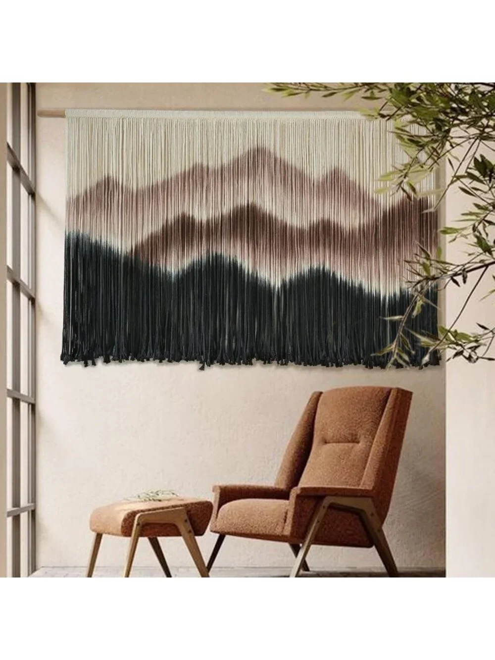 Boho Macrame Wall Hanging - Mountain Dip Dyed Fiber Art Decor 57